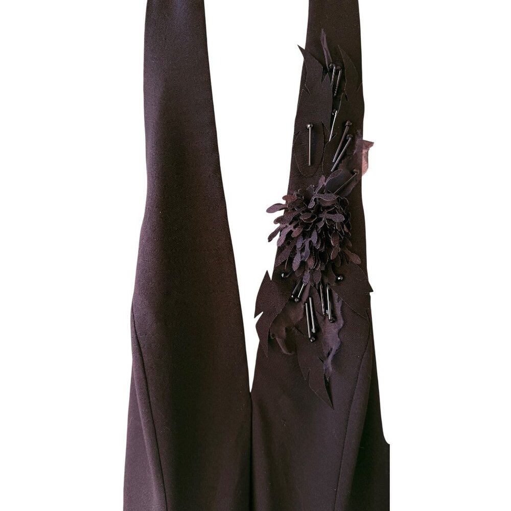 Miss Max Black Halter Evening Gown with Floral Appliqué Size 44 L - Picture 7 of 16